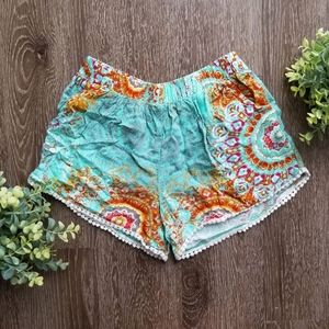 Mossimo Supply Co. Blue and Orange Boho Shorts with Fringe Hem